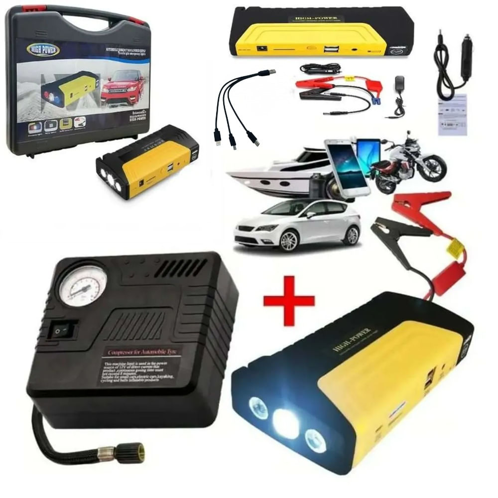 Kit Arrancador Baterías Auto Carro E Inflador De Llantas12v