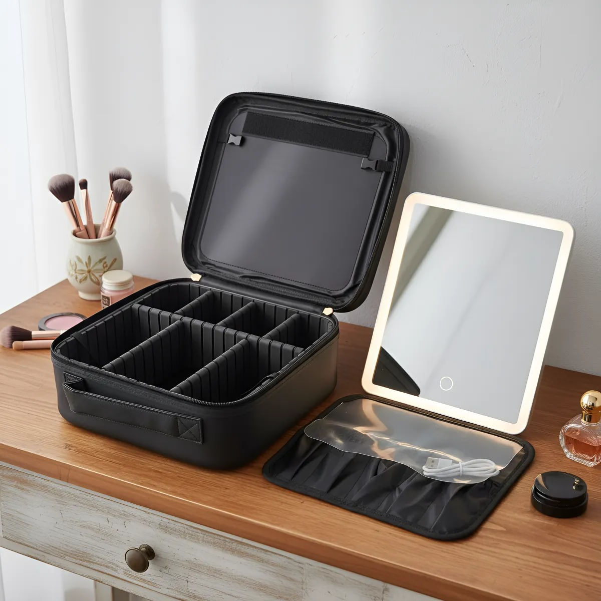 Maletin de Maquillaje con Espejo Led Extraible Negro