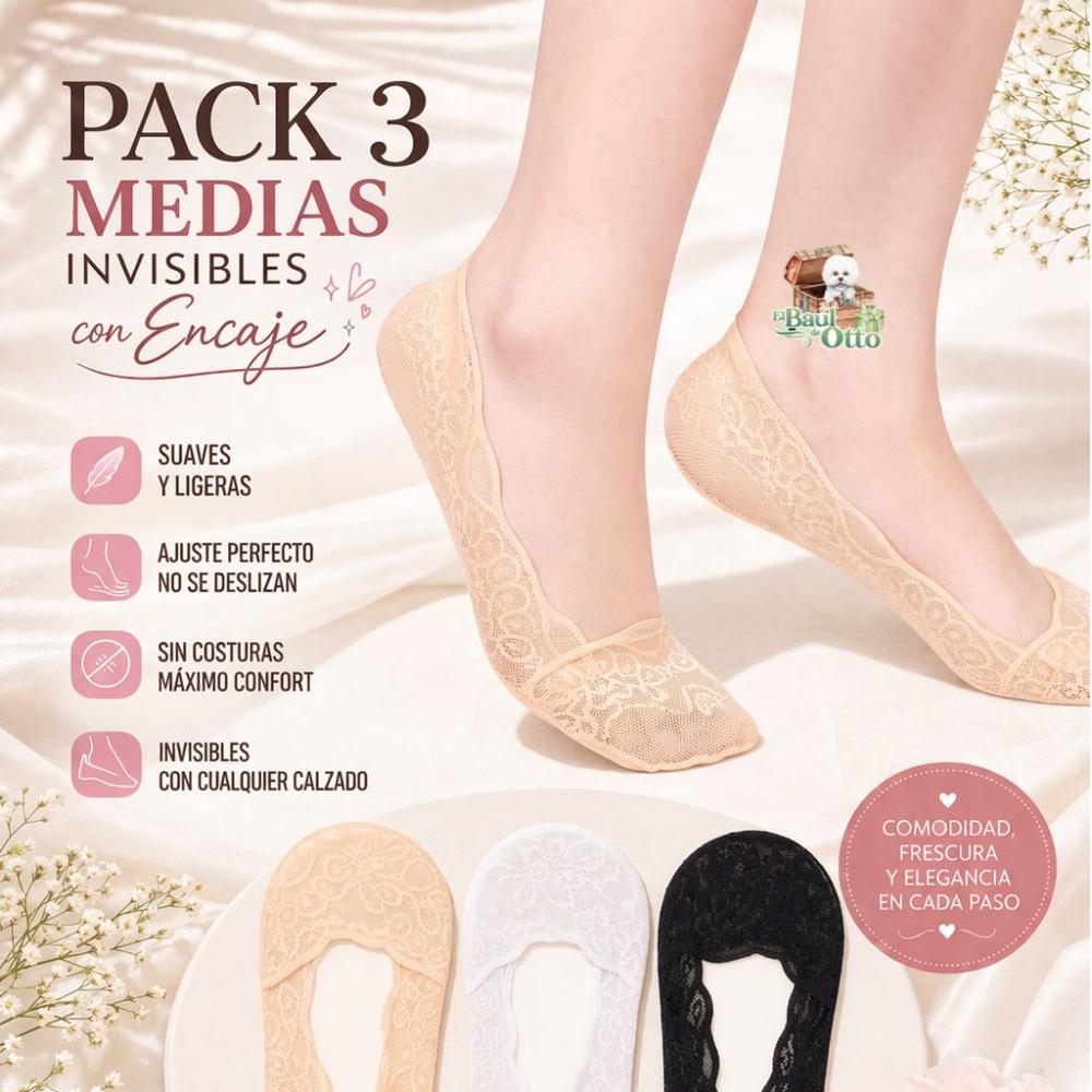 Pack 3 Medias Natural Invisibles con Costura