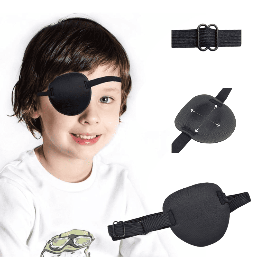 Parche Ocular Cóncavo Ajustable - Tela Suave Reutilizable - Negro - Adulto y Niño