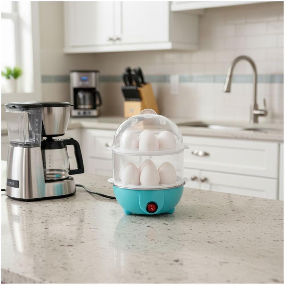 Hervidor Eléctrico de Huevos al Vapor 2 Niveles Para 14 Huevos Celeste