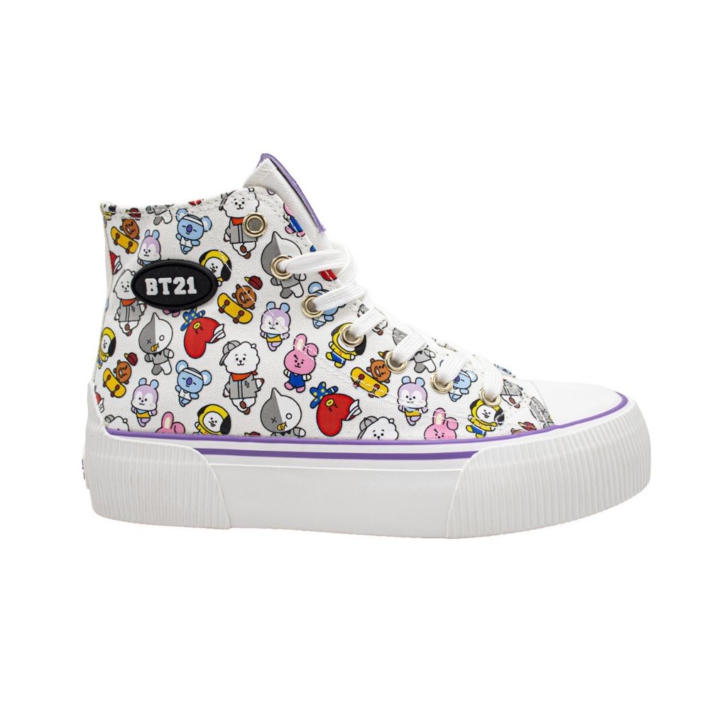 Zapatillas Urbanas Botin Mujer BT21 BTS Kpop Kawai Blanco Lila