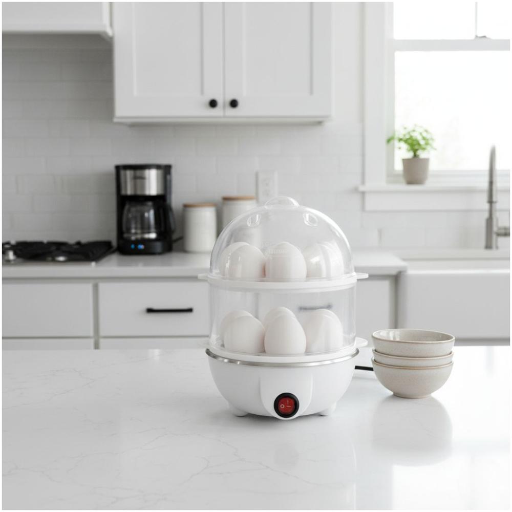 Hervidor Eléctrico de Huevos al Vapor 2 Niveles Para 14 Huevos Blanco