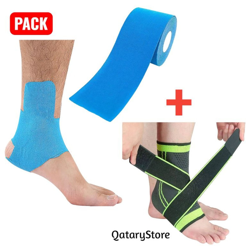 Pack Tobillera Ajustable y Cinta Kinesiologica 5cmx5m FisioTerapia