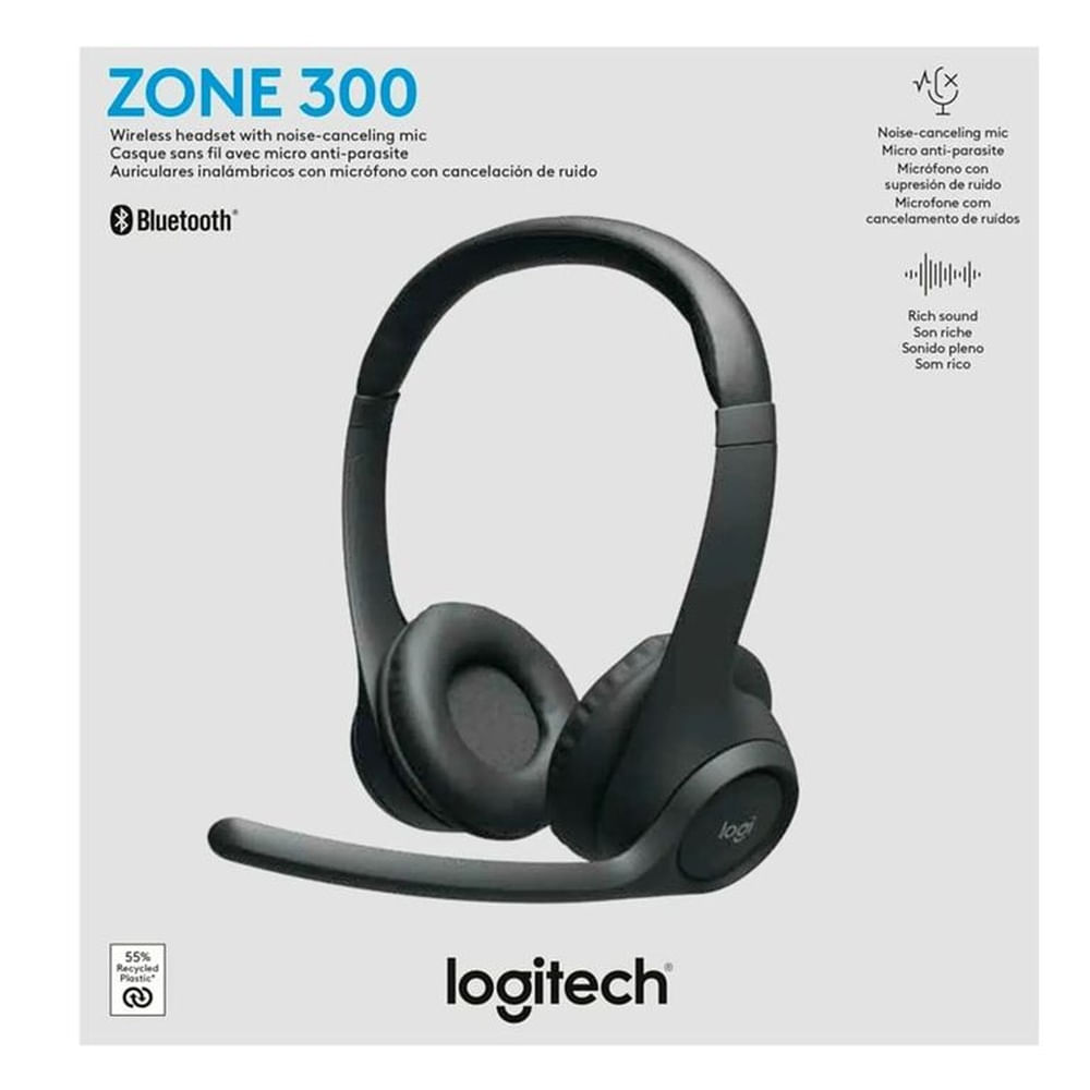 Audifono Logitech Zone 300 Wireless negro