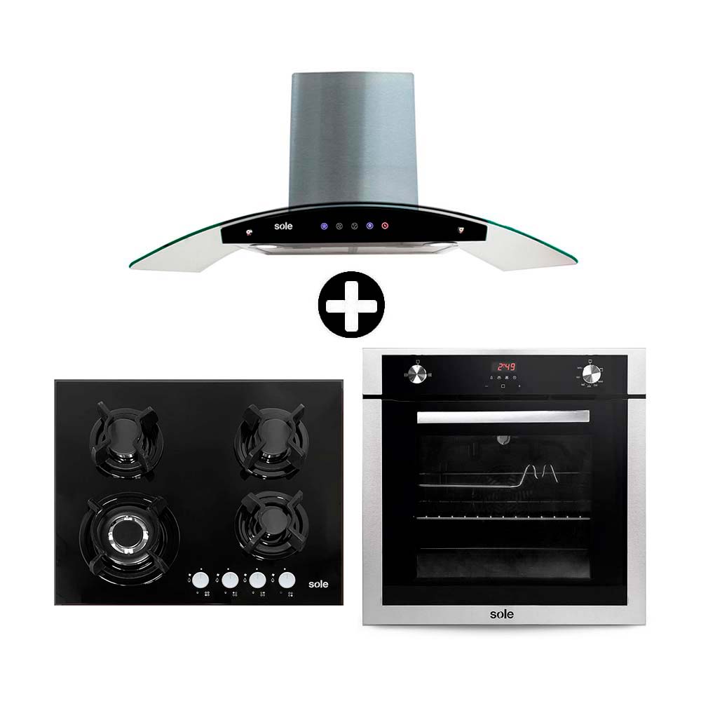 COMBO Sole: Cocina empotrable SOLCO034 + Campana Venus Classic + Horno a gas empotrable SOLHO007