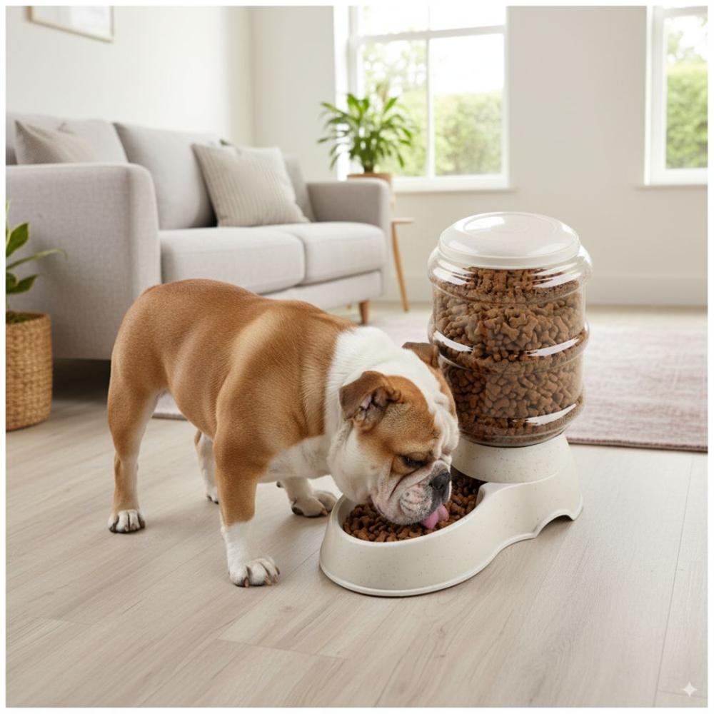 Comedero con Dispensador para Mascotas Perro Gato Gran Capacidad Gris