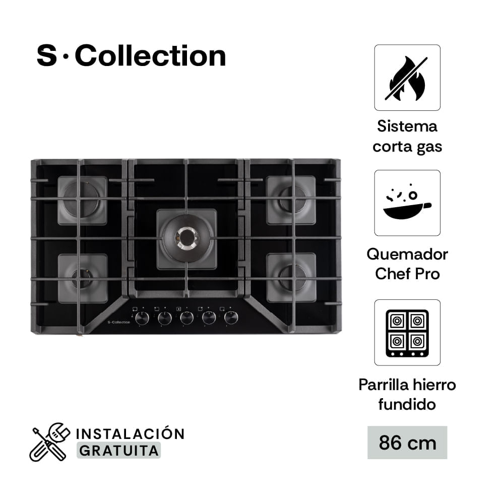 Cocina Encimera 90cm S-Collection SOLCO067 Vidrio Templado a Gas