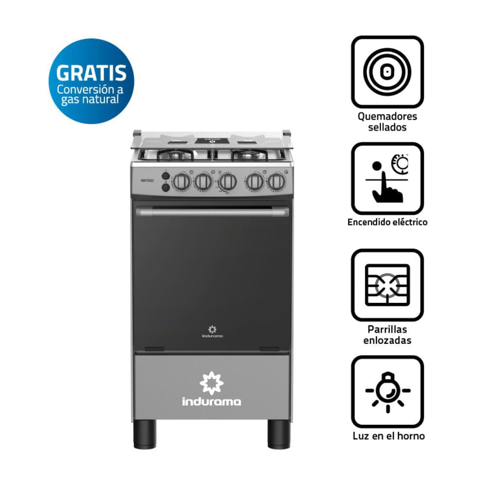 Cocina de Pie a Gas Indurama Matisse 4 Hornillas Gris Cocina de Pie a Gas Indurama Matisse 4 Hornillas Gris