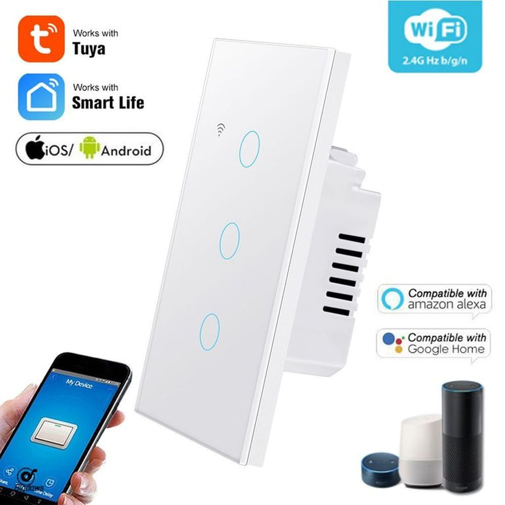 Interruptor de Pared Inteligente con Panel de Vidrio Templado de 2 Bandas WiFi Multicolor