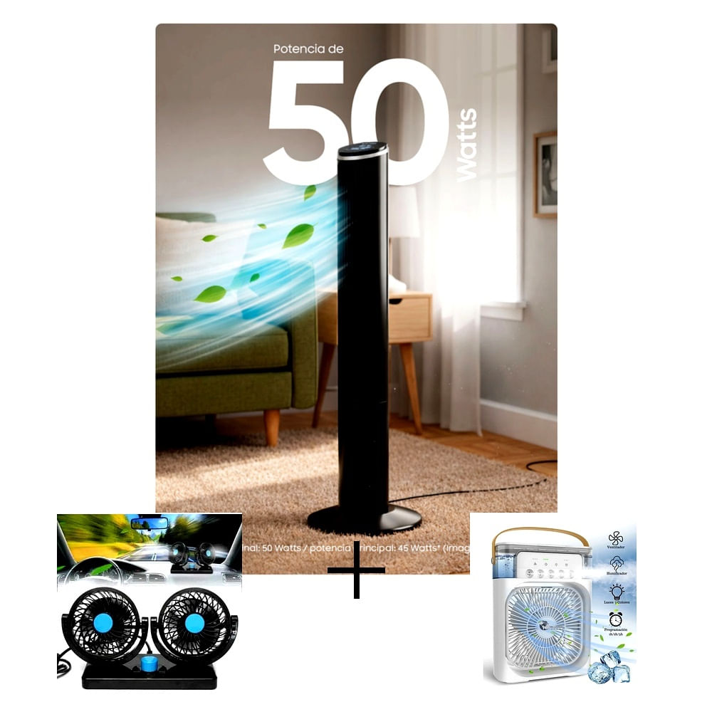 Ventilador de Torre MOVISUN FAN T1 - Regalo Ventilador Doble para Auto y Enfriador de aire 3 en 1