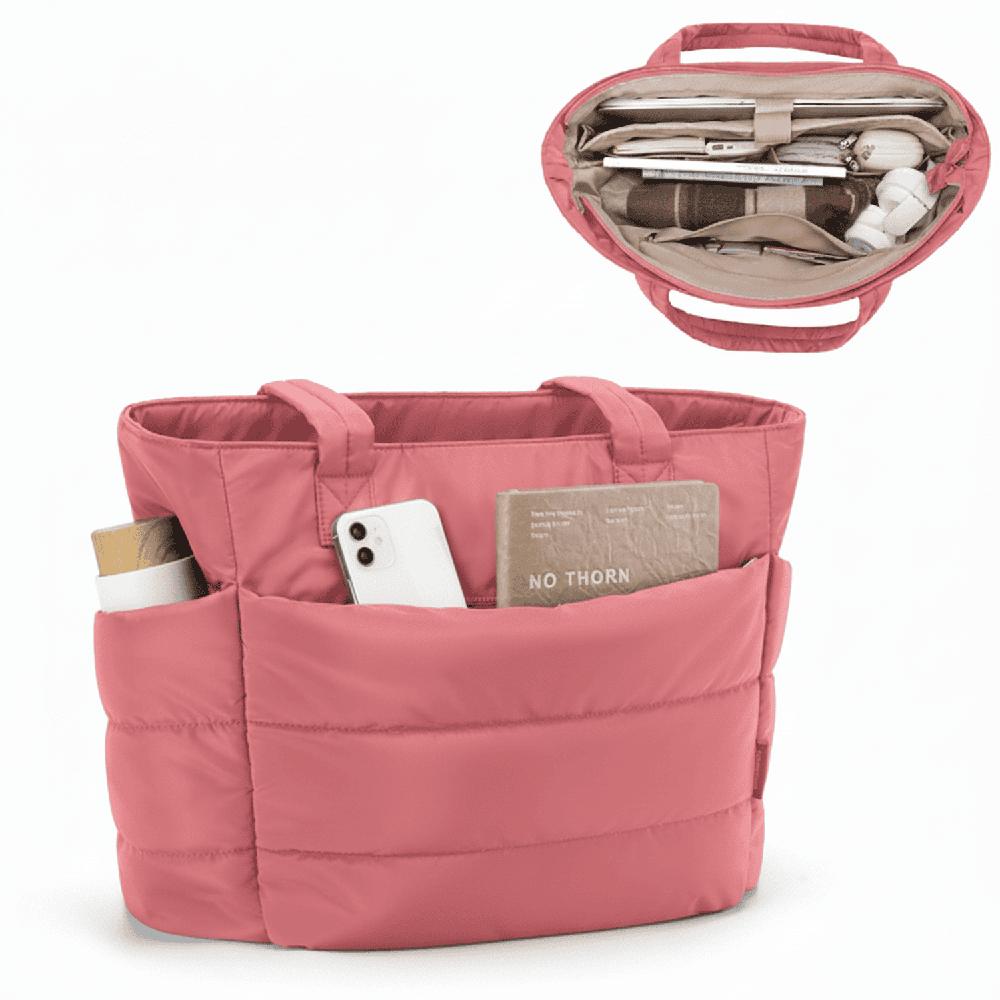 BOLSO PUFFER - TIPO TOTE BAG PARA DAMA PORTALAPTOP - Rosa Oscuro - Talla única