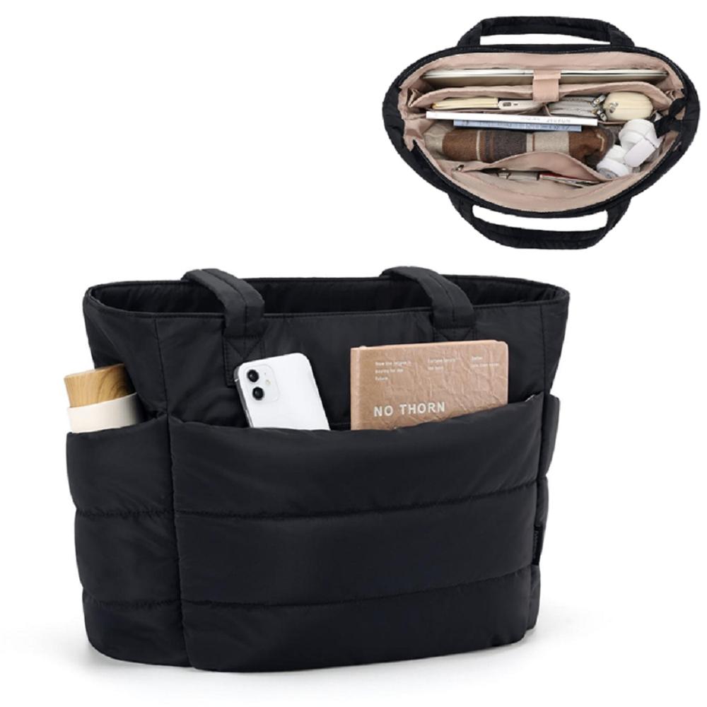 BOLSO PUFFER - TIPO TOTE BAG PARA DAMA PORTALAPTOP -  Negro - Talla única