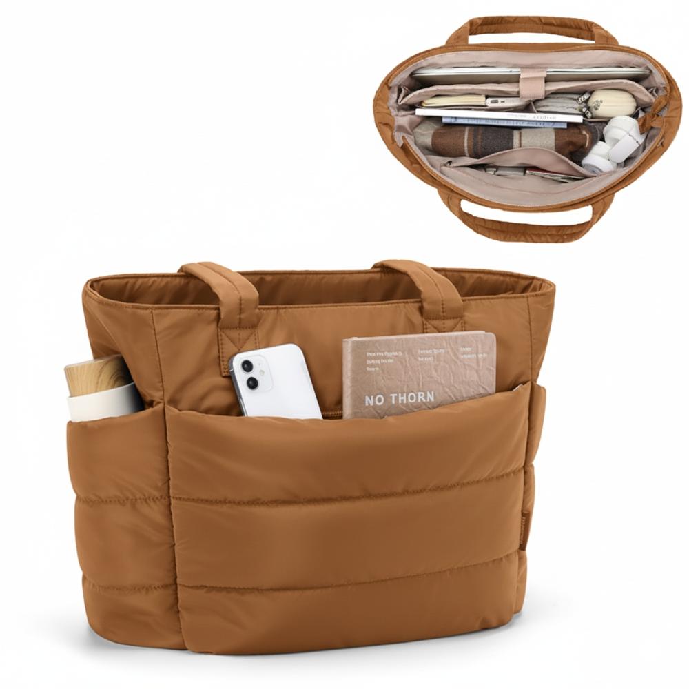 BOLSO PUFFER - TIPO TOTE BAG PARA DAMA PORTALAPTOP - Camel - Talla única