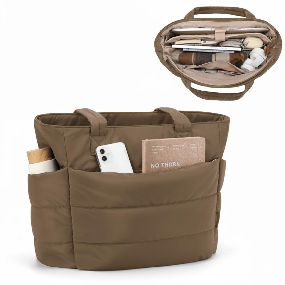 BOLSO PUFFER - TIPO TOTE BAG PARA DAMA PORTALAPTOP -  Capuccino - Talla única