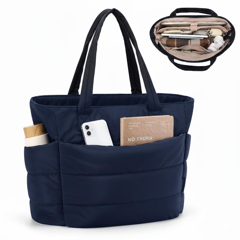 BOLSO PUFFER - TIPO TOTE BAG PARA DAMA PORTALAPTOP - Azulino - Talla única