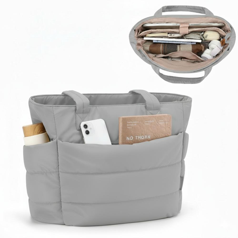 BOLSO PUFFER - TIPO TOTE BAG PARA DAMA PORTALAPTOP - Gris - Talla única