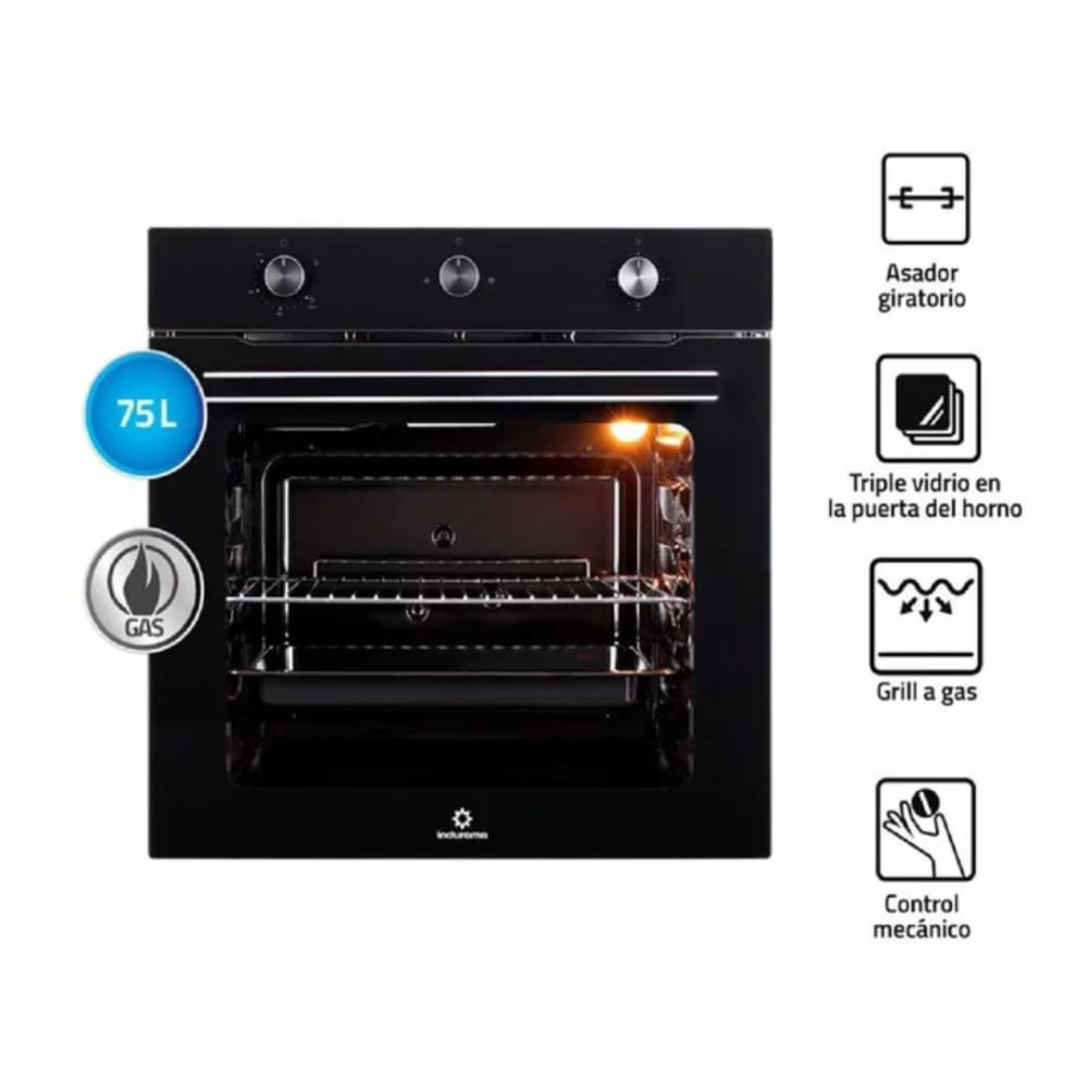 Horno Empotrable Indurama HEI75NGP 75L a Gas Negro