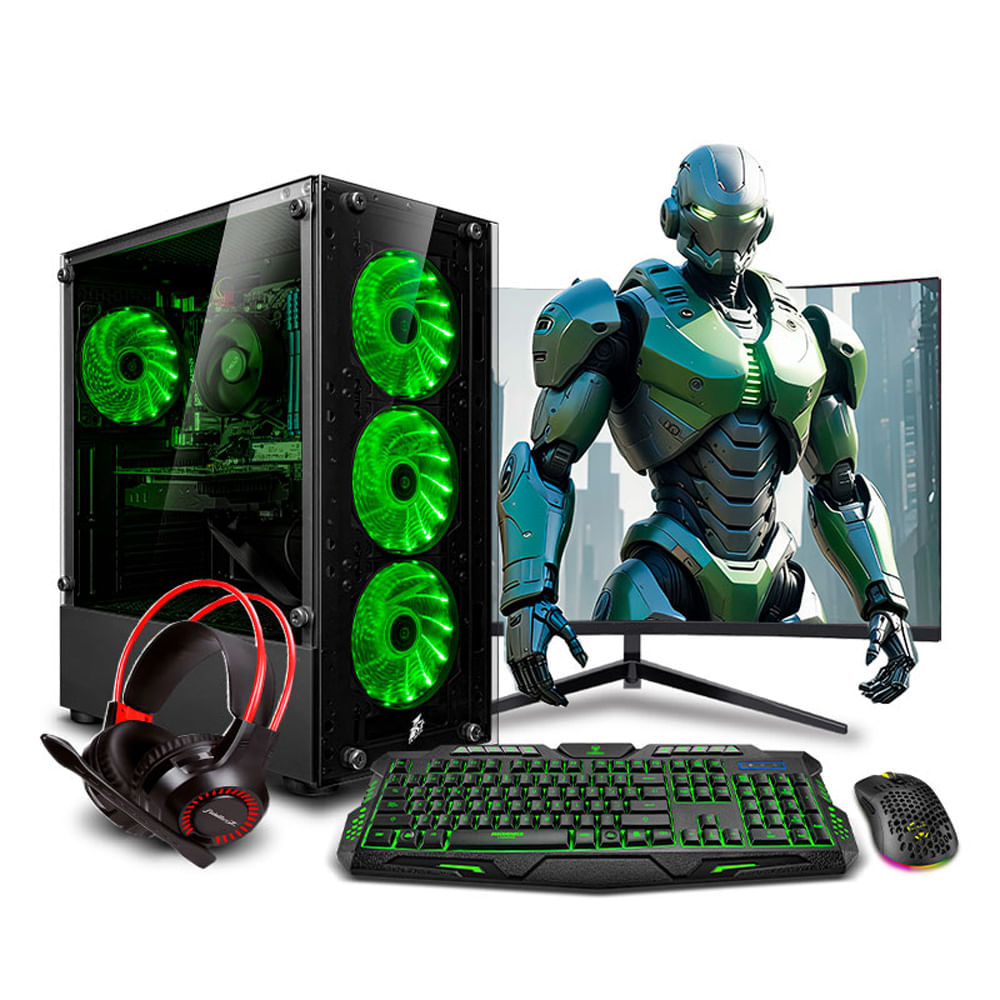 COMPUTADORA GAMER HAKU GREEN PLUS RYZEN 7 8700G 8GB DDR5 500GB 24 CURVO MI PC LISTA MIPCLISTA