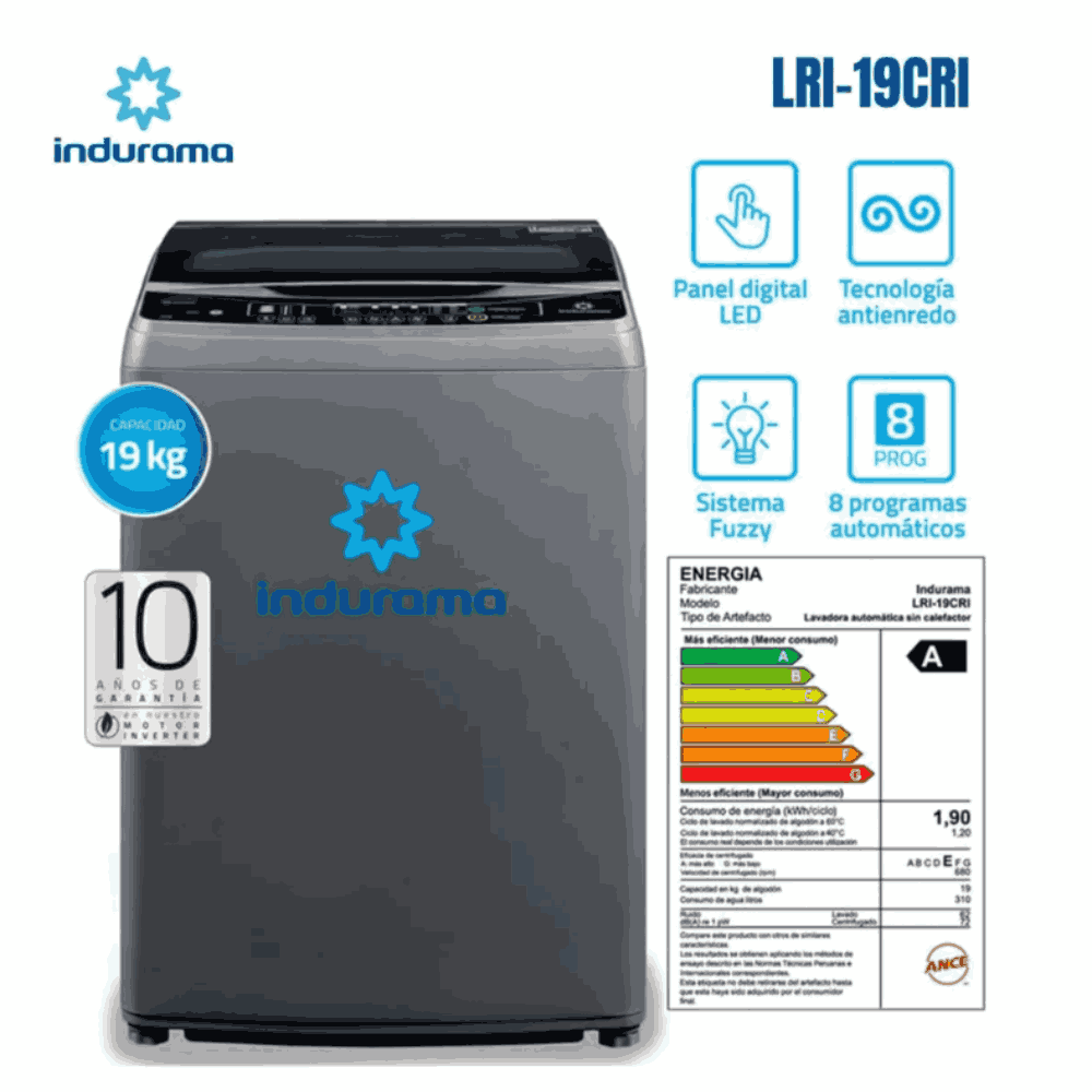 Lavadora Indurama Carga Superior 19KG LRI-19CRI Croma