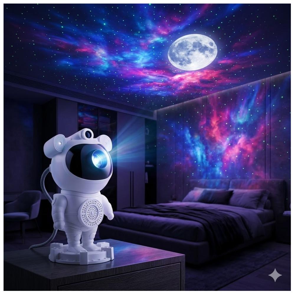 Proyector Galaxia Astronauta Bluetooth Luz Nocturna LED Estrellas Luna