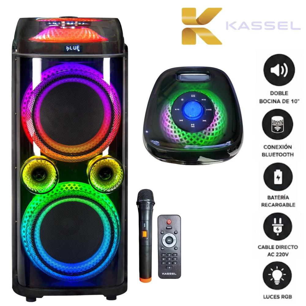 Torre de Sonido Kassel K2102 con 02 Bocinas de 10 pulg, Karaoke Luces LED RGB