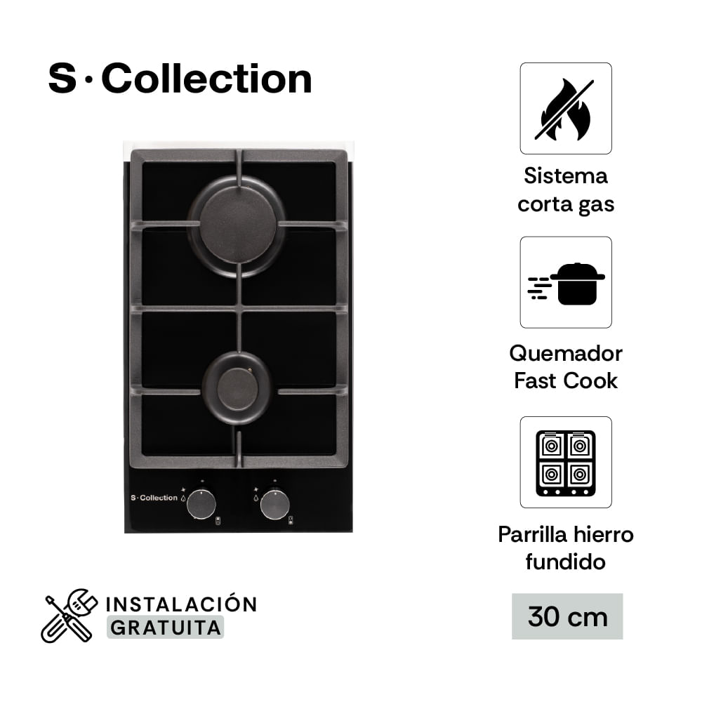 Encimera Scollection Vidrio Templado A Gas 30Cm 2 Hornillas