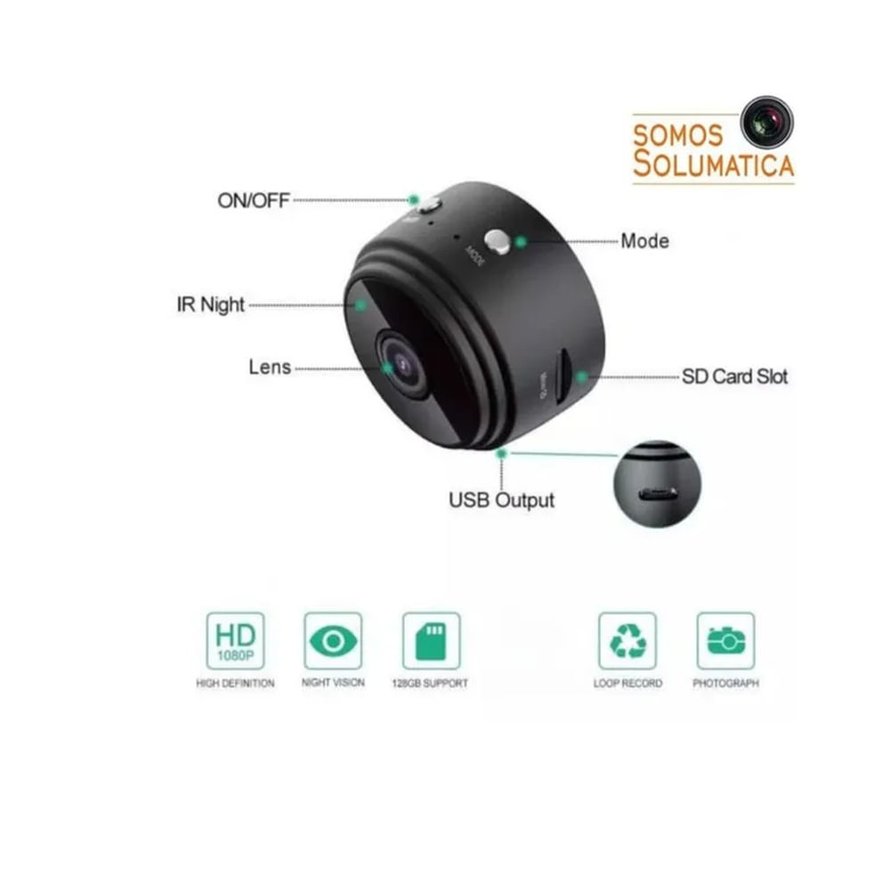 MINI CÁMARA ESPÍA A9 portátil Negro