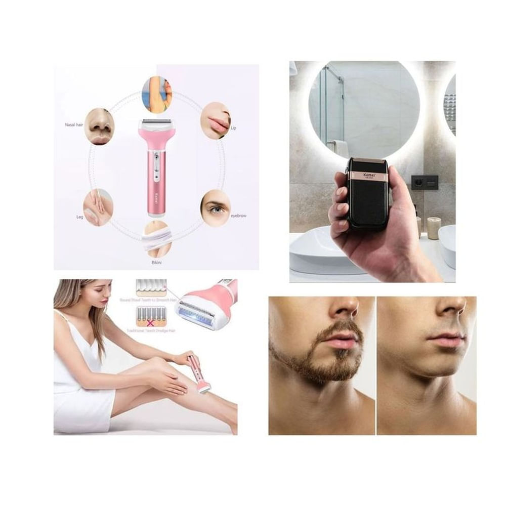 PACK Afeitadora Facial y Corporal KEMEI 4 en 1 + Afeitador KM-2024