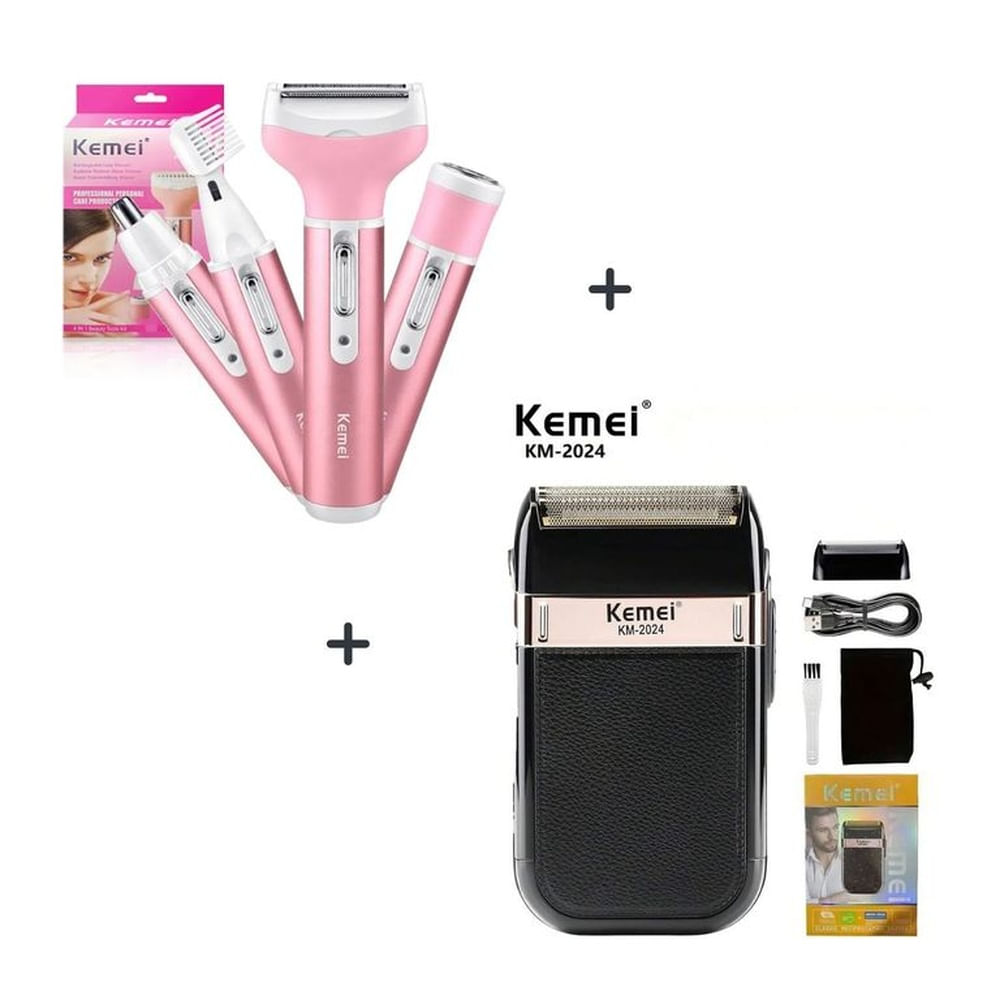 DUO Afeitadora Facial y Corporal KEMEI 4 en 1 + Afeitador KM-2024