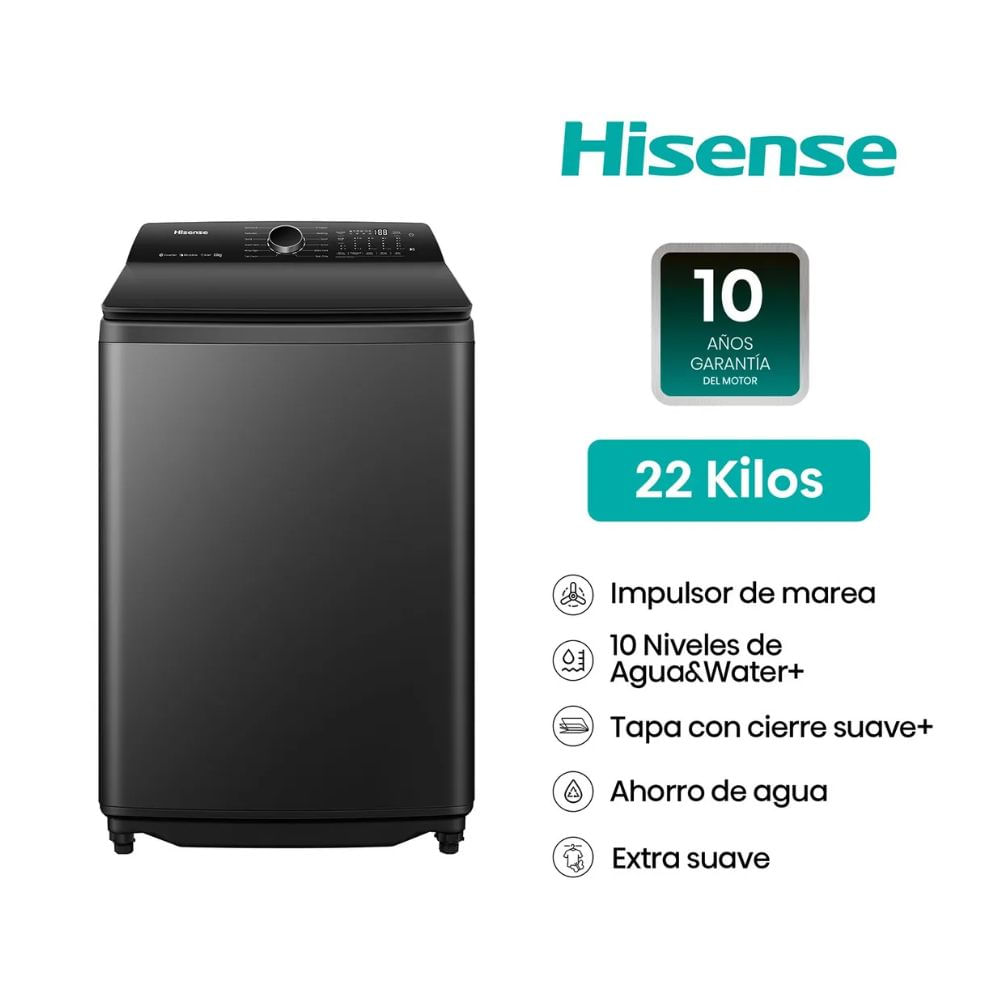 Lavadora HISENSE 22 Kg Carga Superior WT5I2223DB NEGRO
