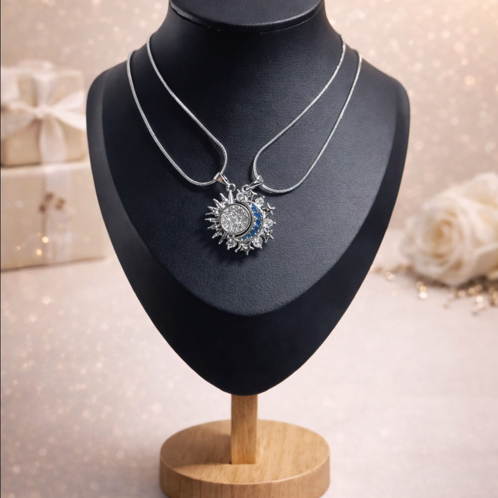 Collar duo Celestial Sol Luna - Acabado Plateado