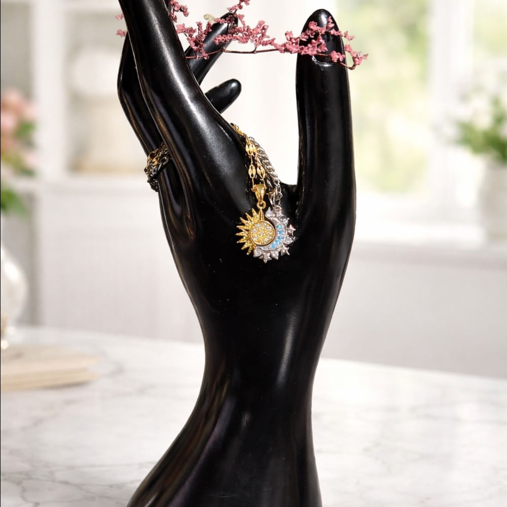 Collar Duo Eclipse Divino Fusión Dorado Plata con Zircon Celeste