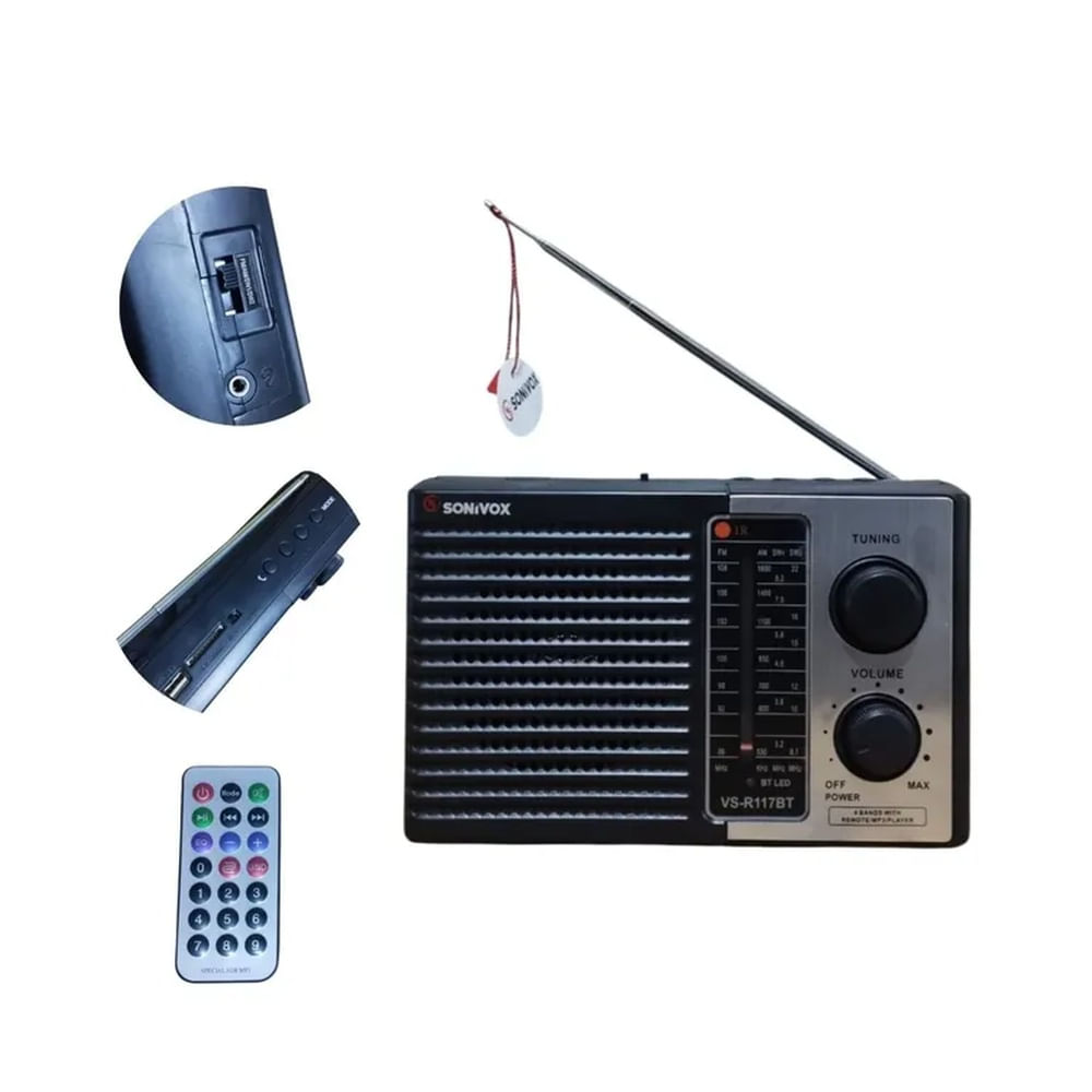 Radio Portátil Sonivox Bluetooth AM FM USB SD