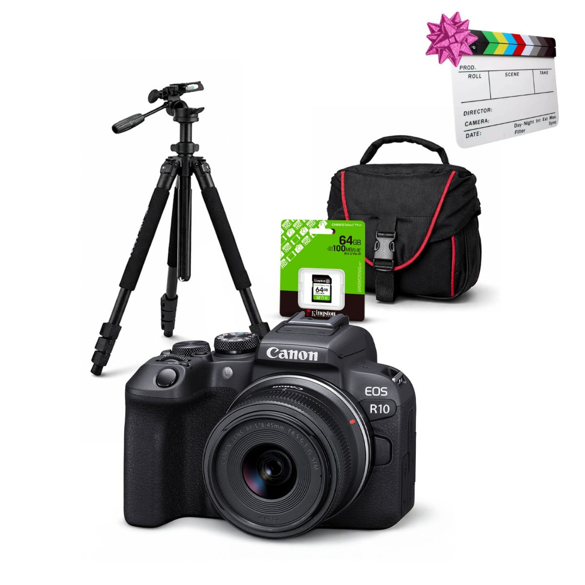 Cámara Canon EOS R10 y Lente RF-S 18-45mm y Kit Deluxe de Accesorios