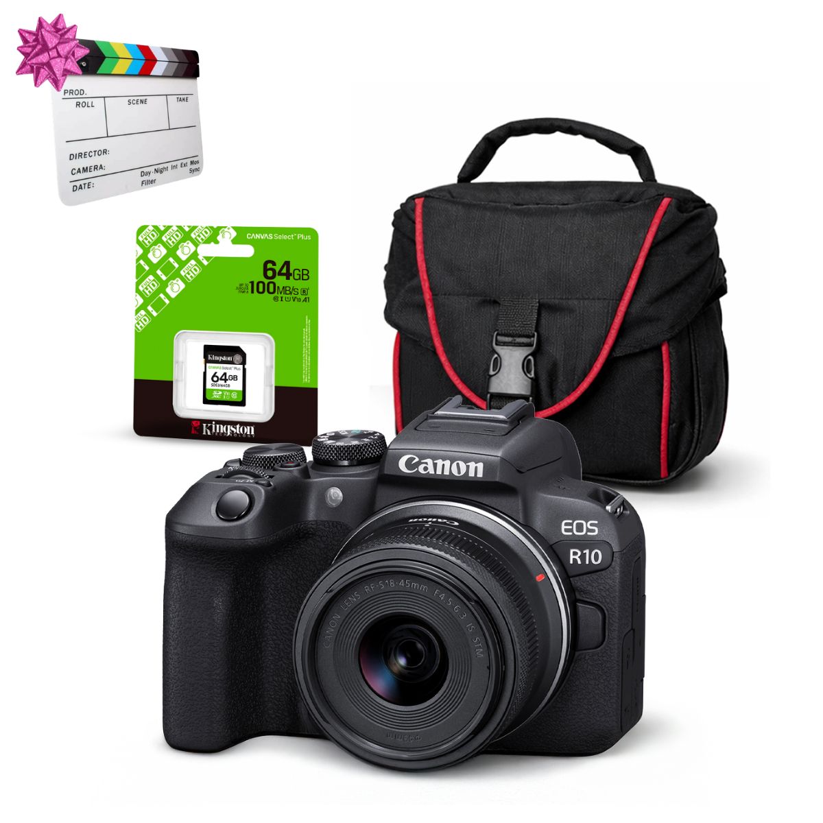 Cámara Canon EOS R10 y Lente RF-S 18-45mm y Kit Básico de Accesorios