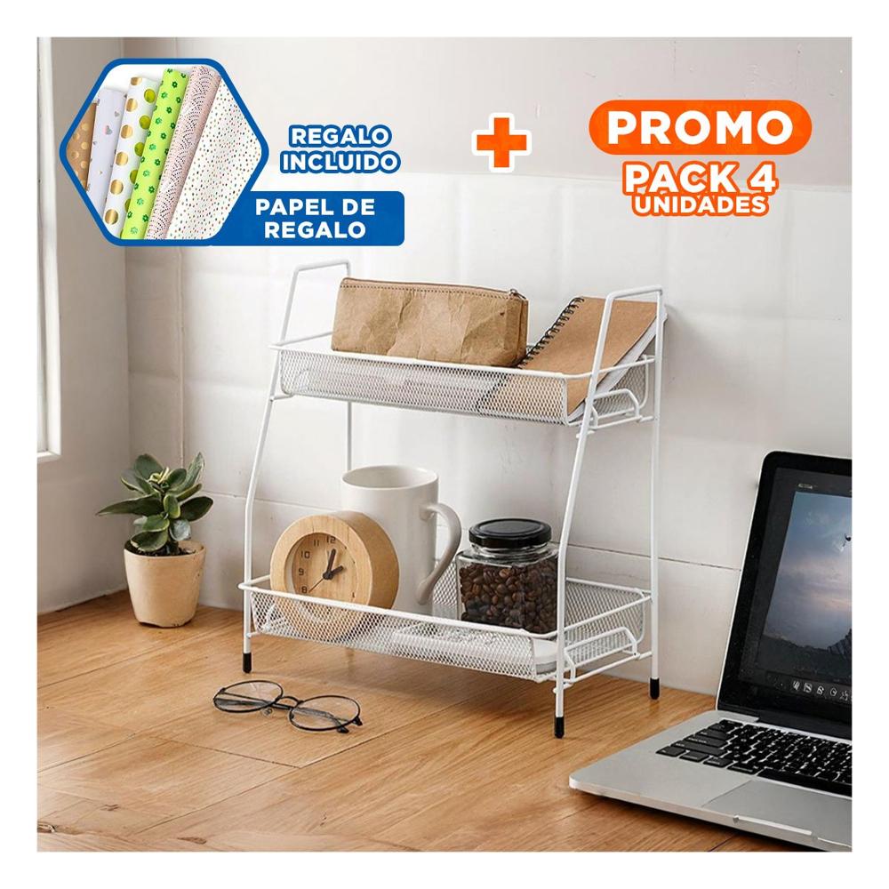 Pack4 Contenedor de 2 Niveles Multiuso Versatil y Resistente Blanco Y+Papel Regalo