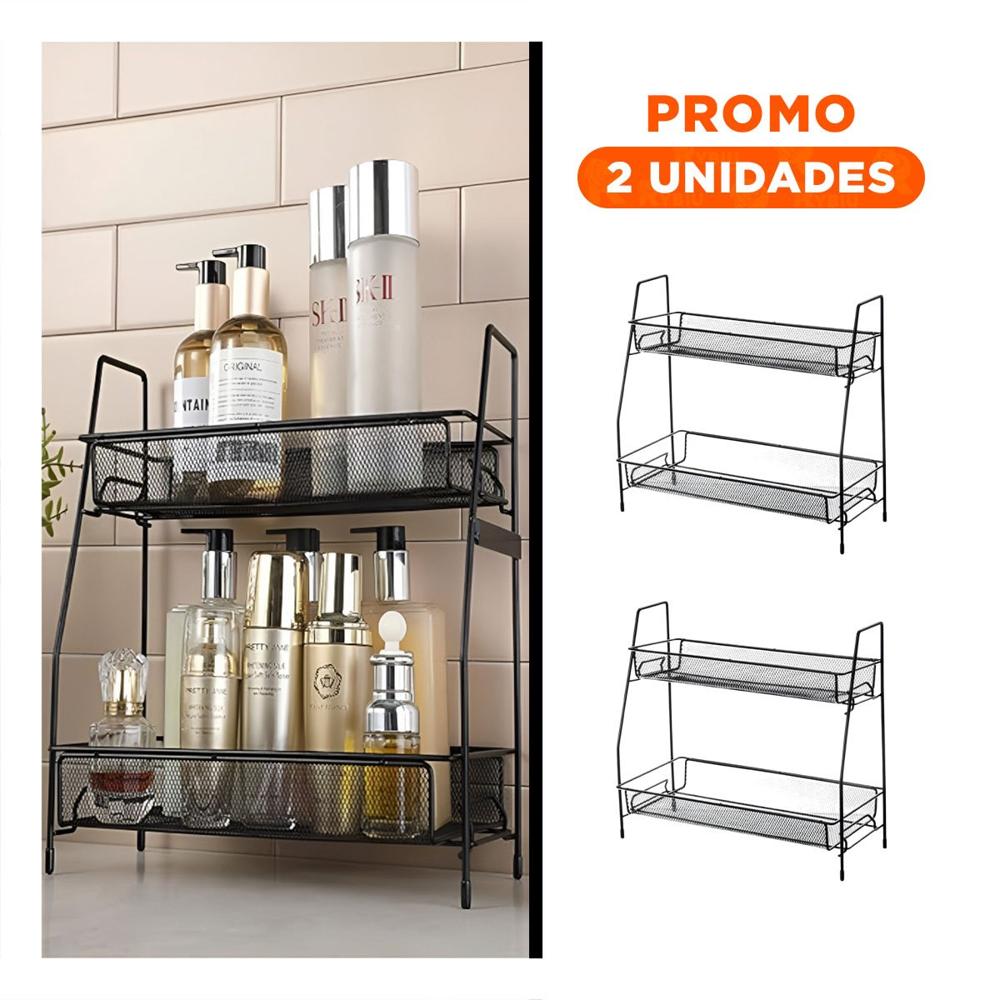 Pack2 Mueble 2 Niveles Multiuso Versatil y Comodo para Espacios Seguros Negro