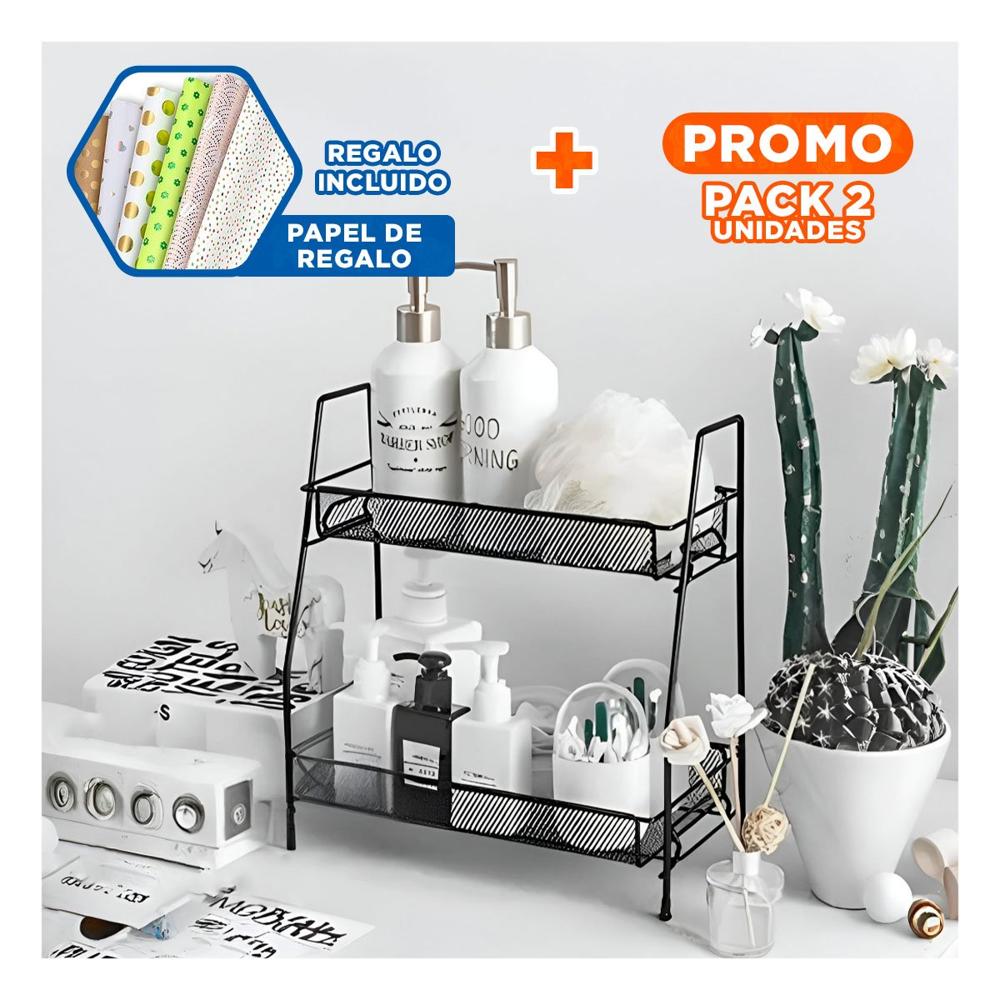 Pack2 Mueble 2 Niveles Multiuso Practico y Estable para Orden Negro Y+Papel Regalo