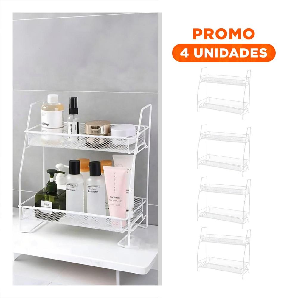 Pack4 Contenedor de 2 Niveles Multiuso Comodo y Ligero y Practico Blanco Y+Regalo Sticker