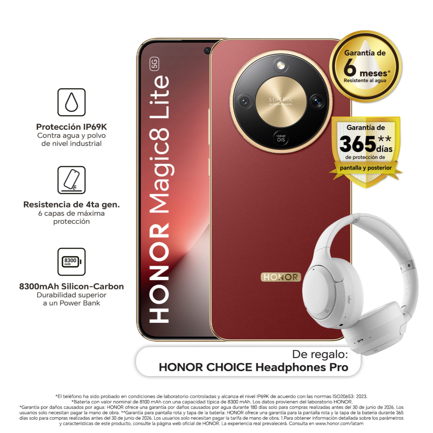 Celular Honor Magic 8 Lite 8 + 512Gb Red + Headphones Pro