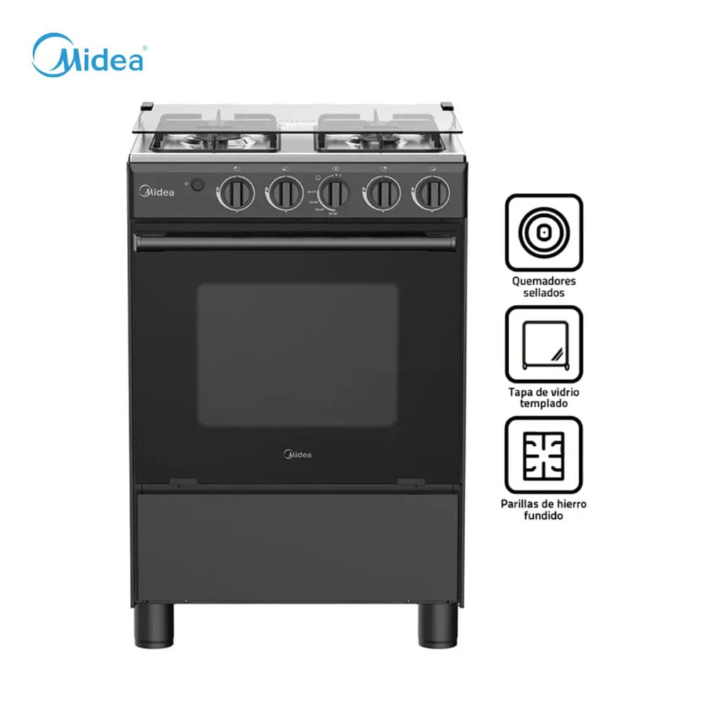 Cocina Midea a Gas 4 Hornillas MGS24FS2LFABBC-PE Negro
