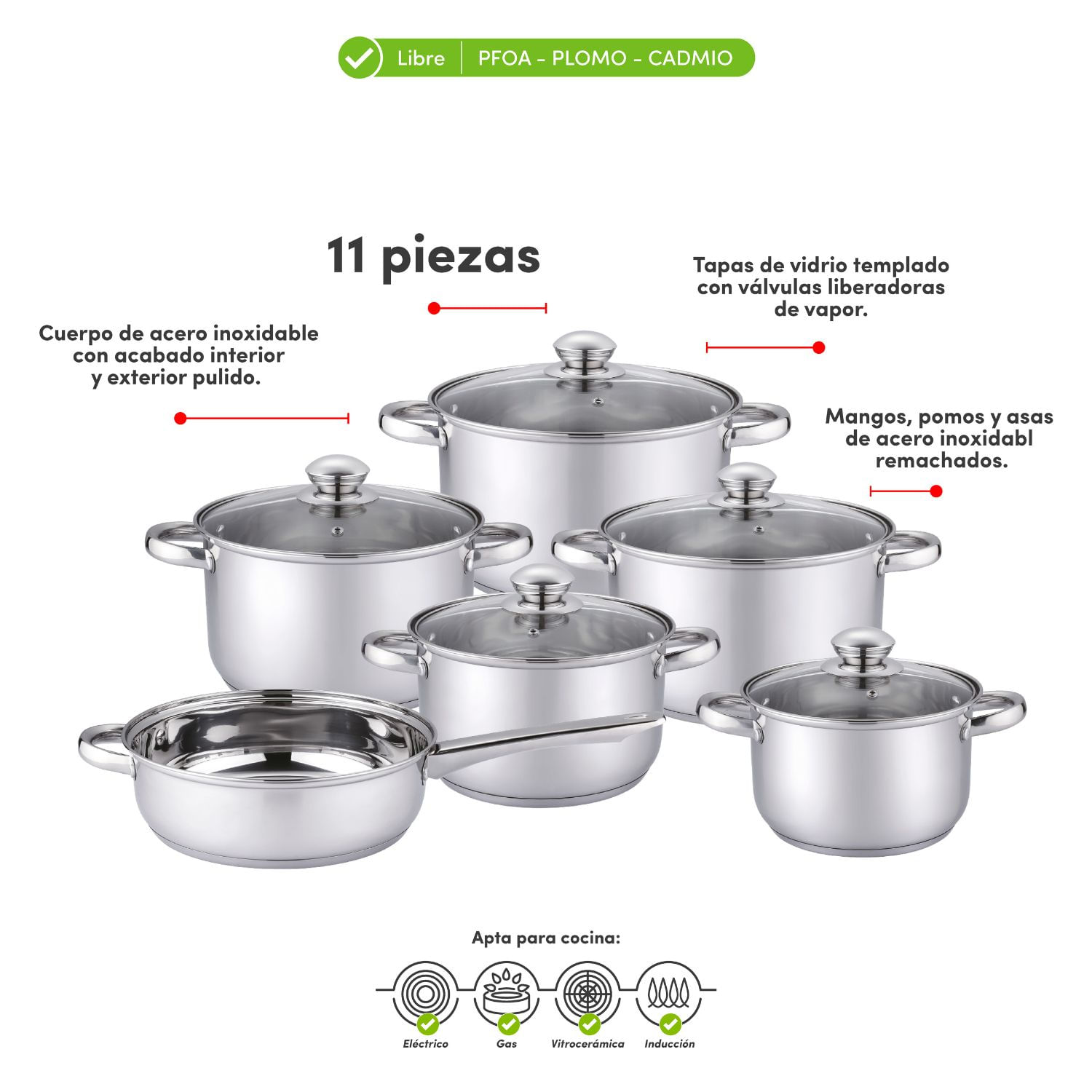 Juego De Ollas Acero Inoxidable Prime 11 Piezas