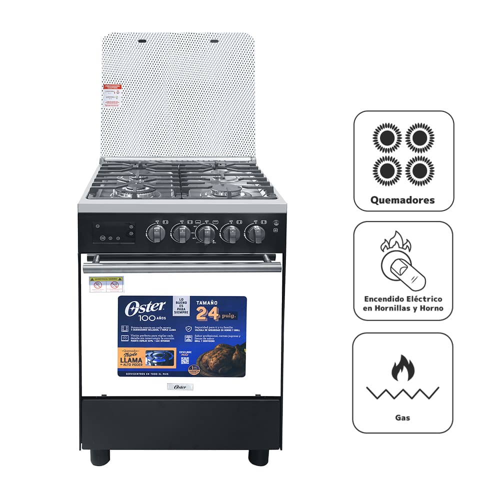 Cocina De Pie a Gas OSTER 4 Quemadores OS-PGSGC24042GRIBM Negro