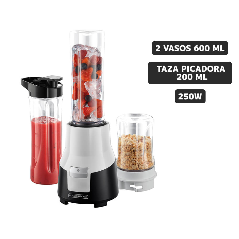 Licuadora Personal BLACK+DECKER 2 Vasosx600ml + Picadorax200ml Blanco/Negro