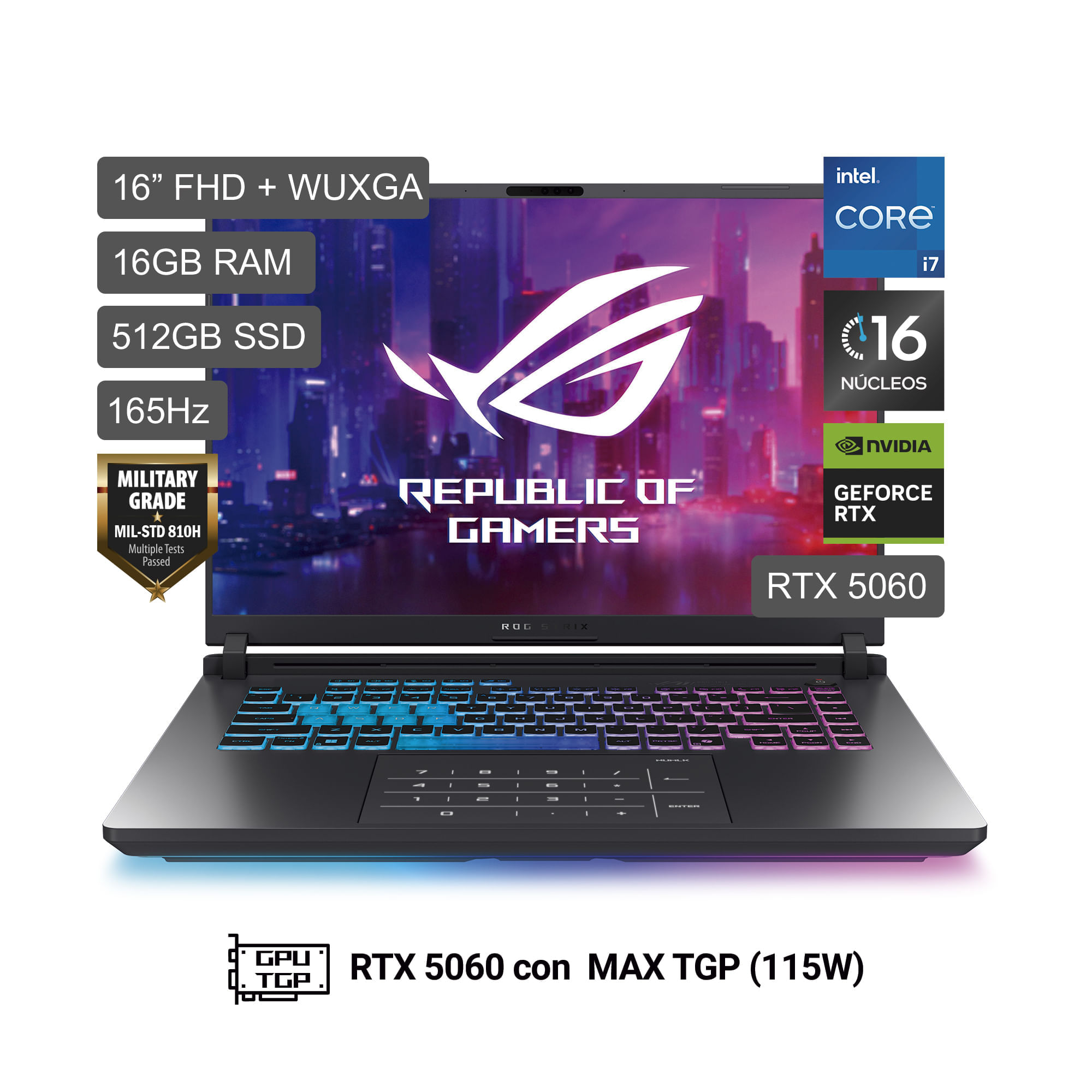 Laptop ASUS ROG Strix 16 16"" Intel Core i7-14650HX 16GB 512GB SSD RTX5060