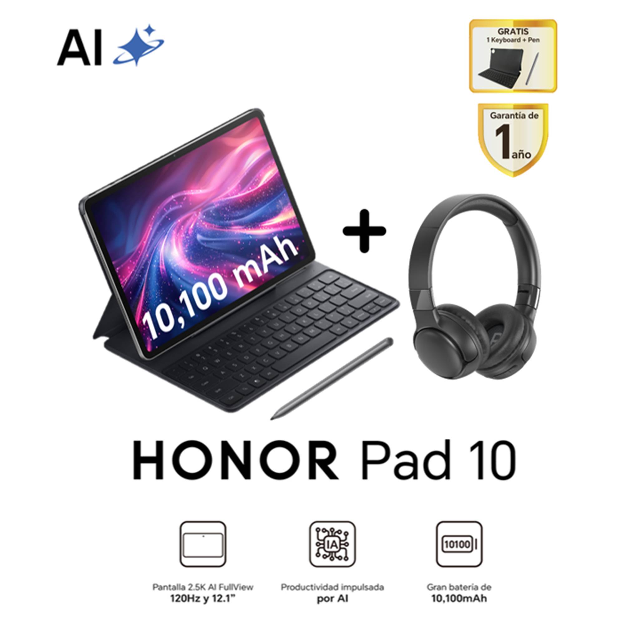 Tablet HONOR Pad 10 12.1'' 8GB 256GB Gris + Headphones LITE