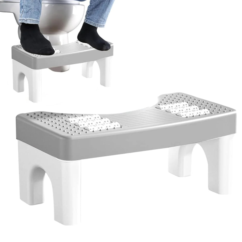 Taburete de Inodoro con 6 Rodillos Masajeadores Gris