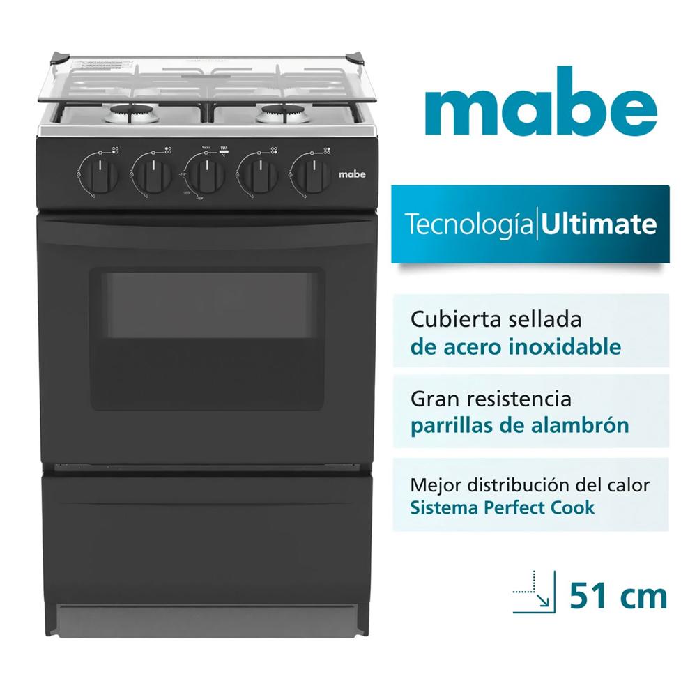 Cocina Mabe de Piso a Gas 51cm Negro EMP2000AN0
