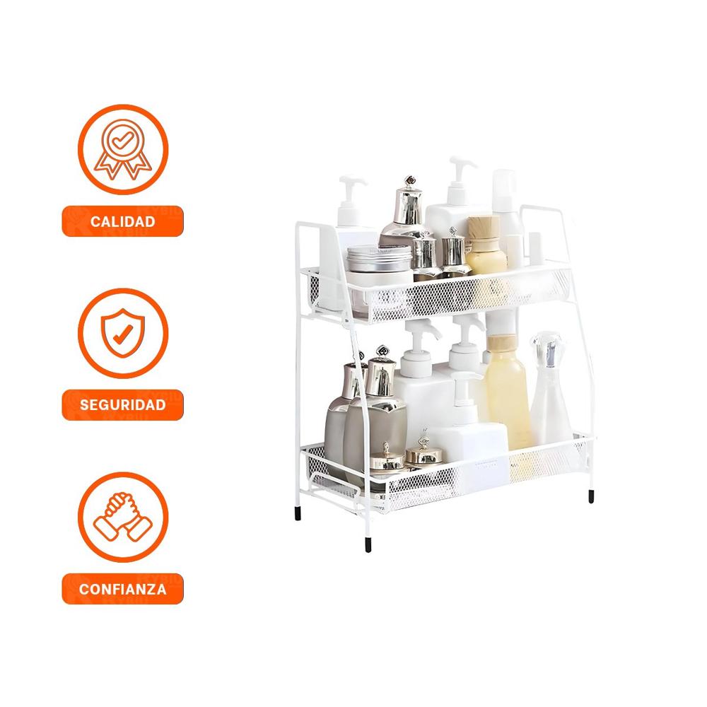 Organizador de 2 Niveles Multiuso Facil de Usar y Comodo Blanco Y+Ligas Regalo